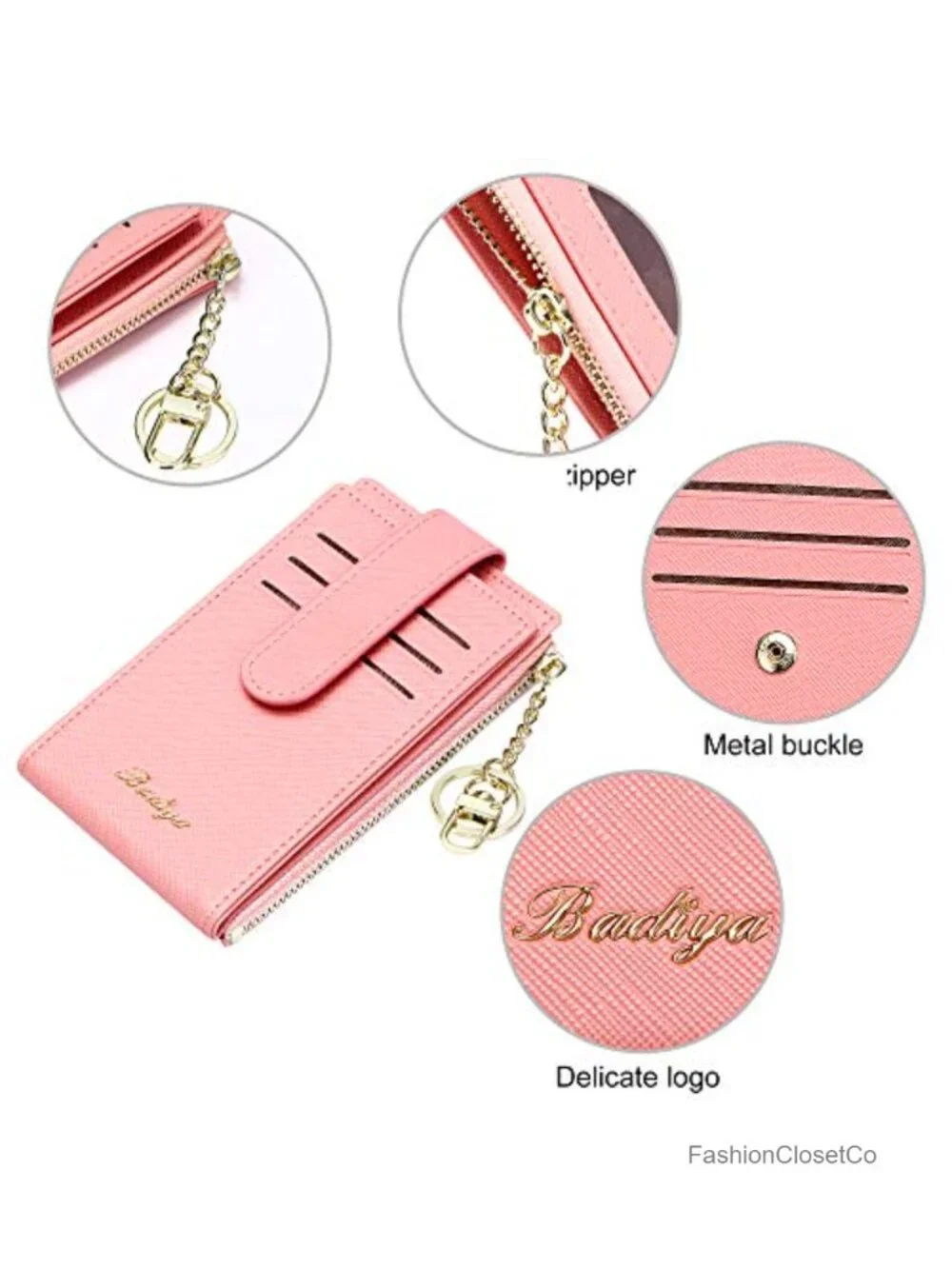 Slim Women RFID Blocking Bifold Compact 9 Card Slots Wallet with Zipper Coin
